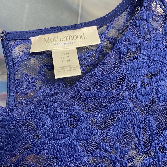 Motherhood Maternity Cap Sleeve Lace Inlet Dress Size M Royal Blue Back Tie - Picture 11 of 13